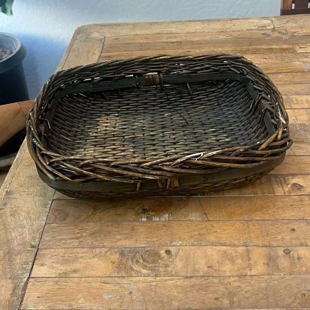 Vintage Chinese Hand Woven Willow Large Basket Rectangle 15